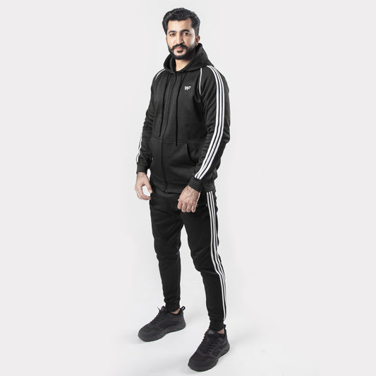 Black Tracksuit With Three White Stripes