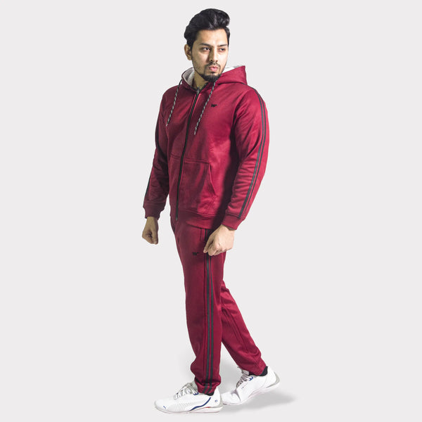 Maroon Tracksuit with Two Black Stripes