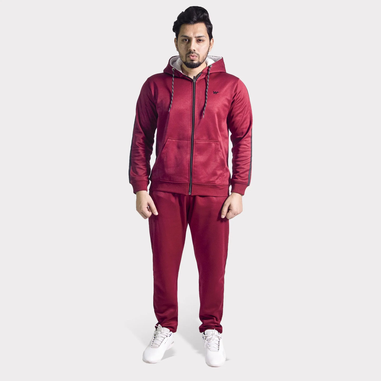 Maroon Tracksuit with Two Black Stripes