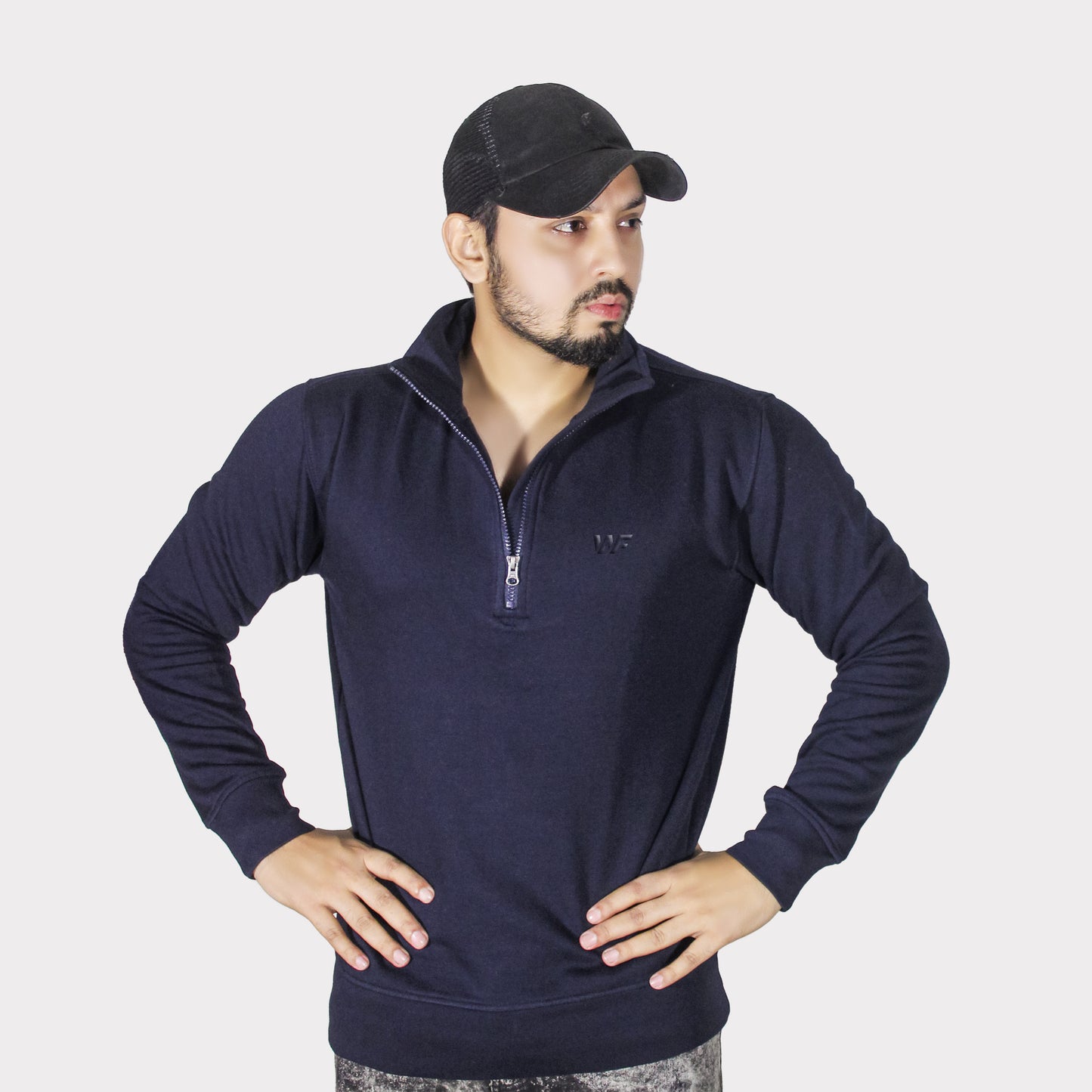 Unisex Navy Blue Quarter Zipper