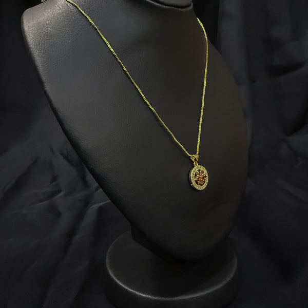 Gold Neklace With Central Colored Gemstones