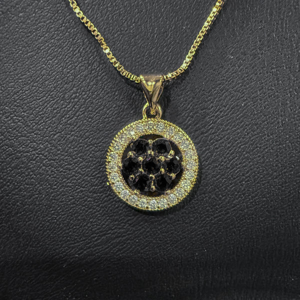 Gold Necklace With Central Black Gemstones