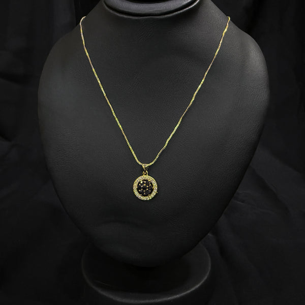 Gold Necklace With Central Black Gemstones