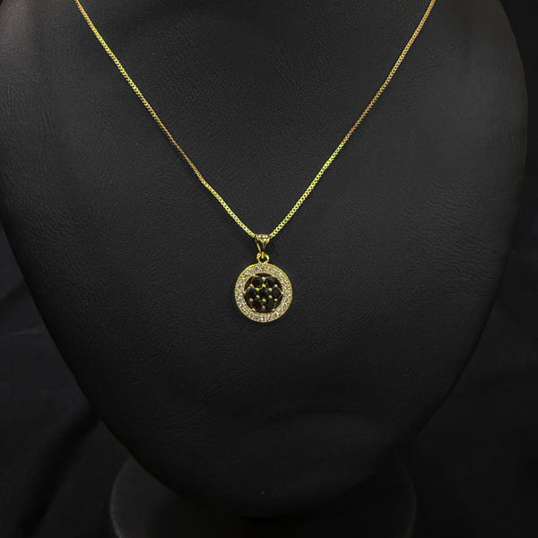 Gold Necklace With Central Black Gemstones
