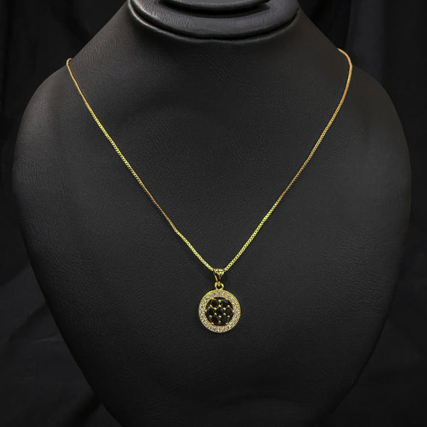 Gold Necklace With Central Black Gemstones