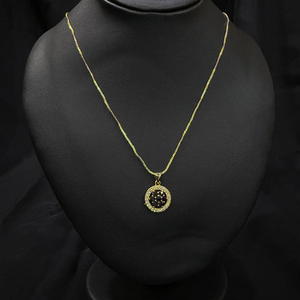 Gold Necklace With Central Black Gemstones