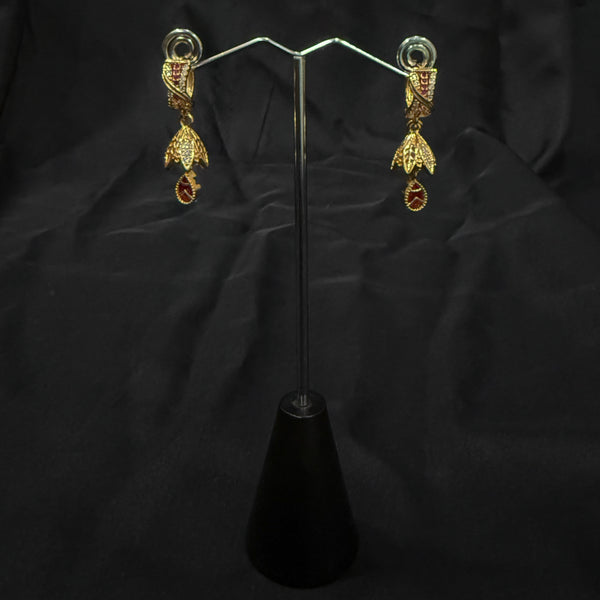 Gold & Red Dangle Jhumka Earrings