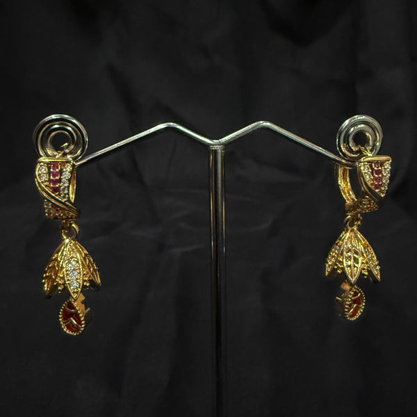 Gold & Red Dangle Jhumka Earrings