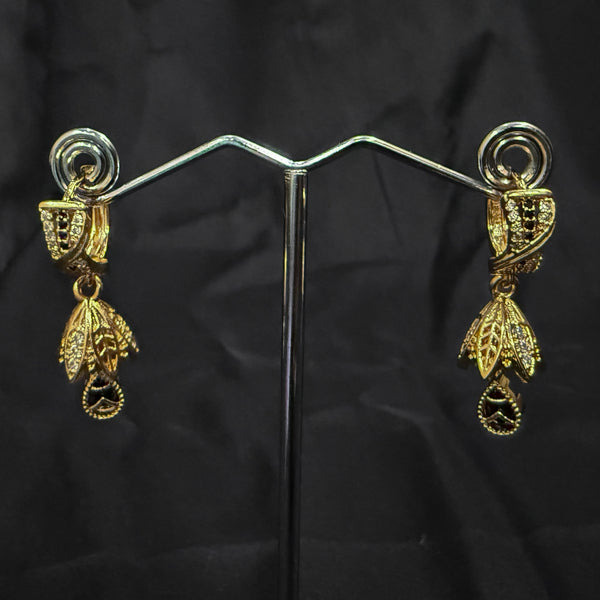 Gold & Black Dangle Jhumka Earrings