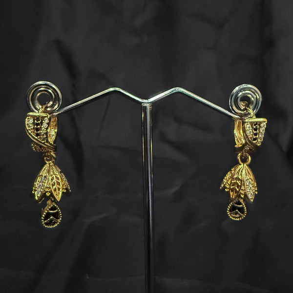 Gold & Black Dangle Jhumka Earrings