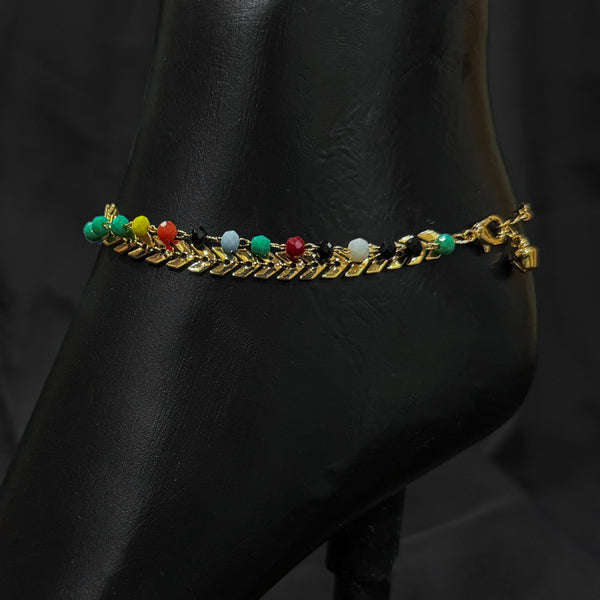 Gold-Toned Chain Anklet With Colorful Beads