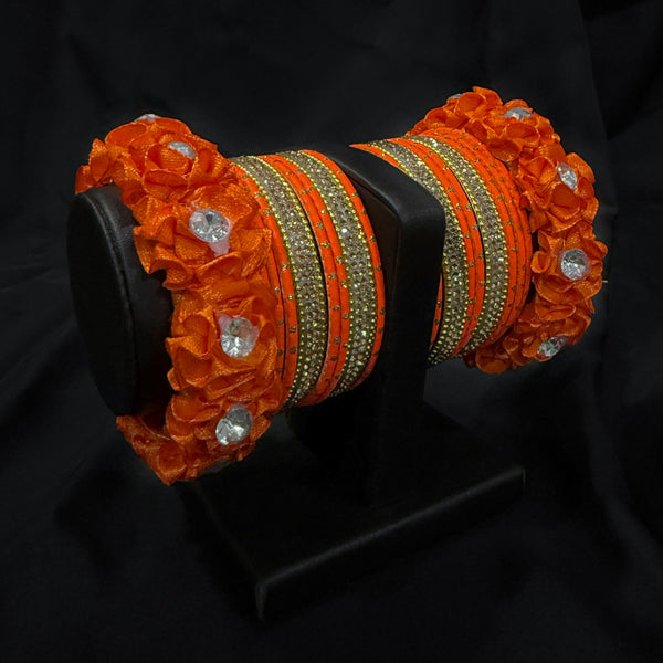 Orange Floral Silk Thread Bangles