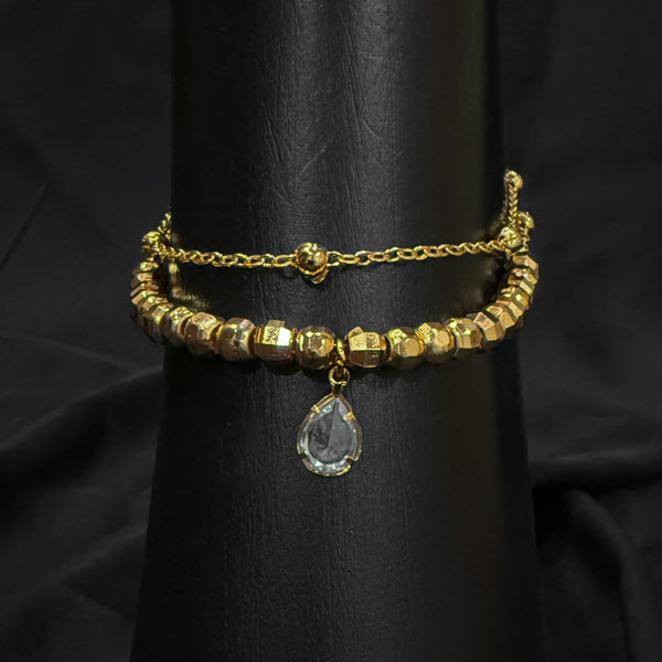 Gold Beads With Tear-Drop Shaped Anklet