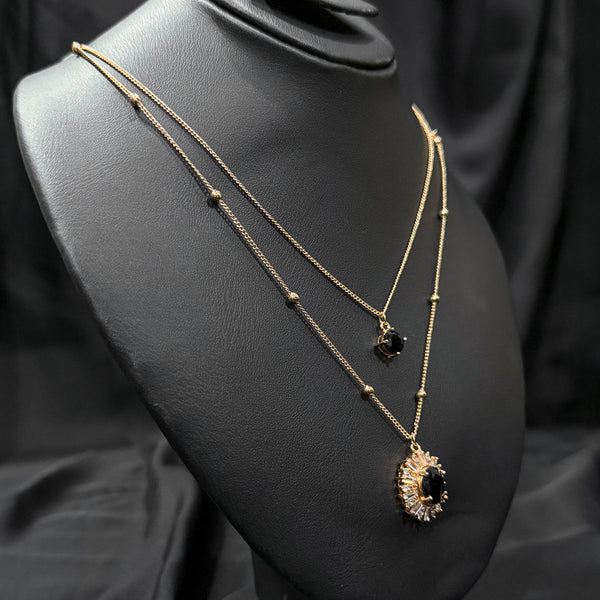 Duo black diamond and gold chain necklace