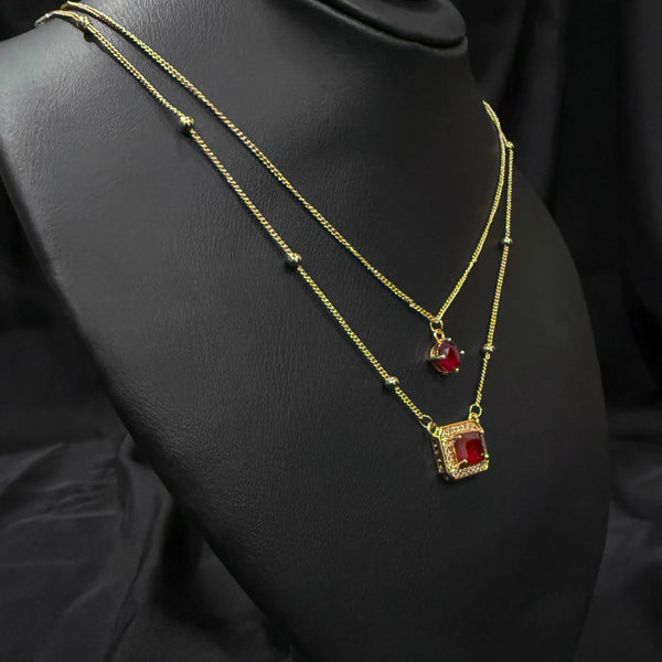 Duo Red diamond and gold chain necklace