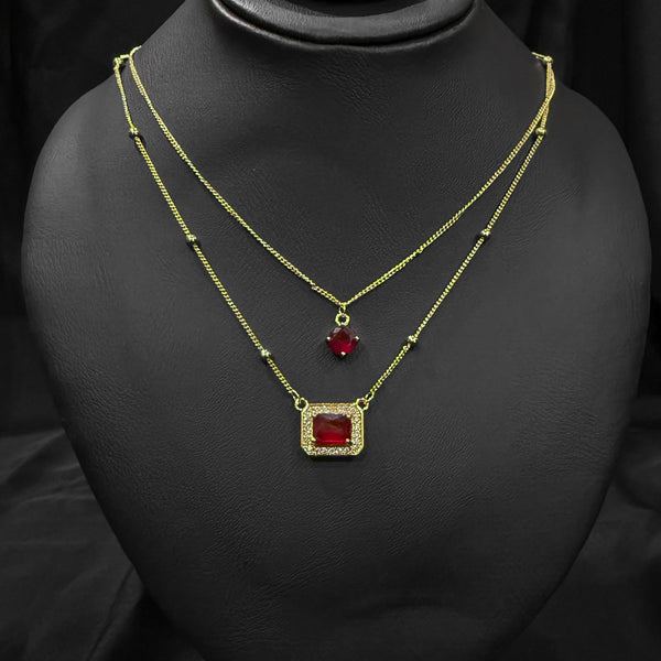 Duo Red diamond and gold chain necklace