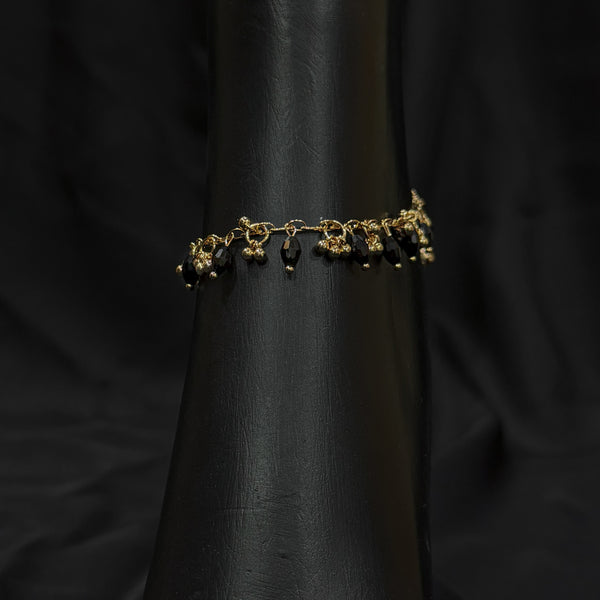 Black Beads Anklet With Gold Dangles