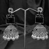 Silver Jhumka Earrings With Black Stone