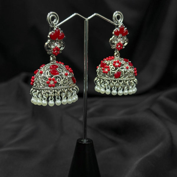Oxidized Red Jhumka Earring