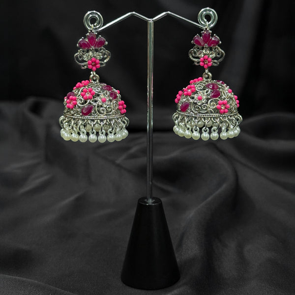 Oxidized Pink Jhumka Earring