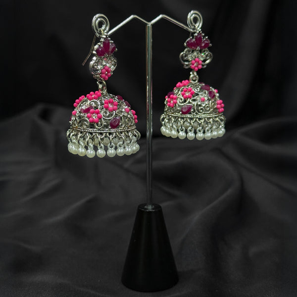 Oxidized Pink Jhumka Earring