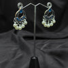Silver plated Earrings With Blue & white pearls.