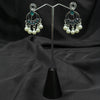 Silver plated Earrings With Green & white pearls