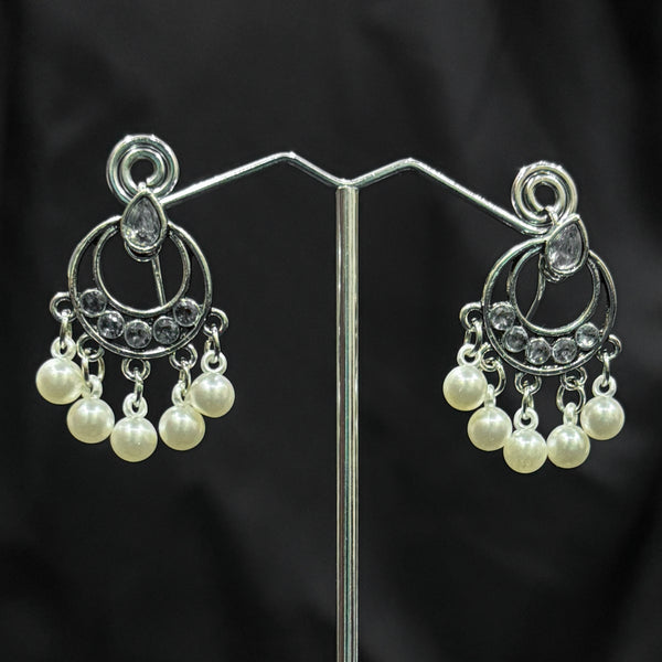Silver plated Earrings With Silver & white pearls