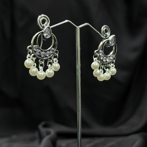 Silver plated Earrings With Silver & white pearls.