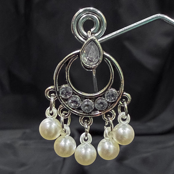 Silver plated Earrings With Silver & white pearls