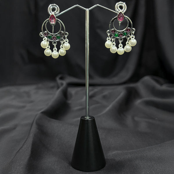 Silver plated Earrings With Multi pearls