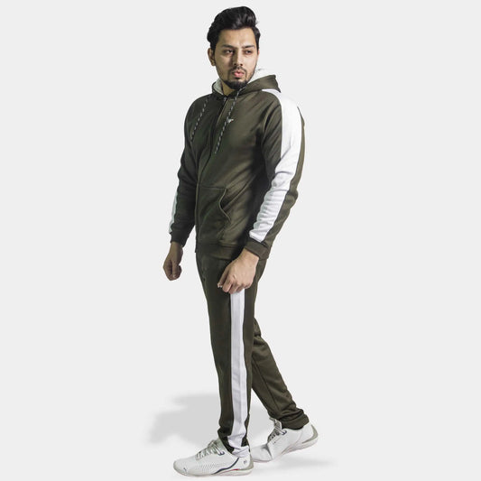 Olive Green Tracksuit with White Panels