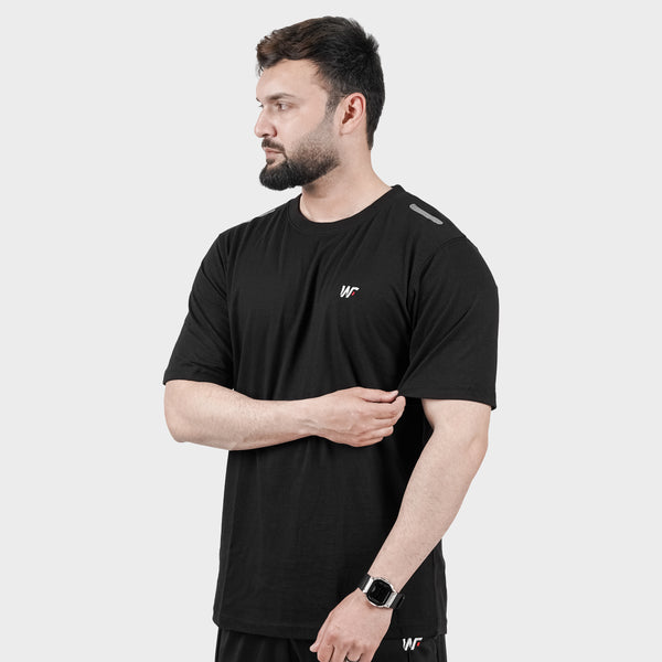Black Cotton T-Shirt with Shoulder Reflectors