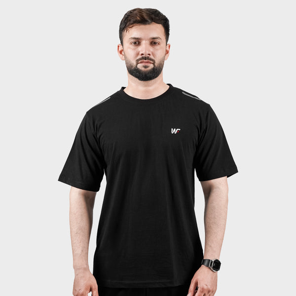 Black Cotton T-Shirt with Shoulder Reflectors
