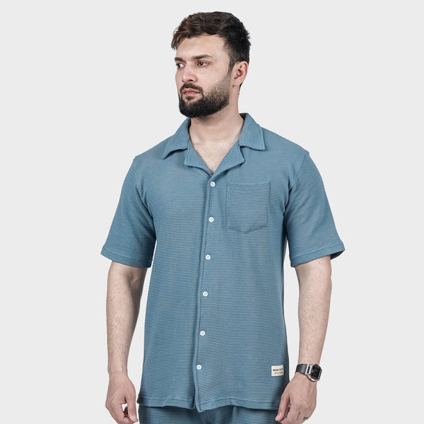 Teal Blue Ottoman Textured Shirt