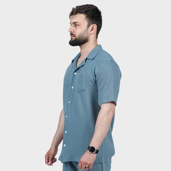 Teal Blue Ottoman Textured Shirt