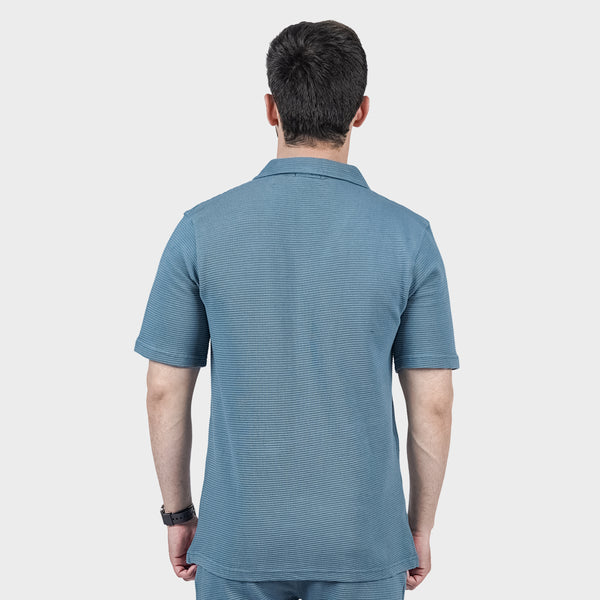 Teal Blue Ottoman Textured Shirt