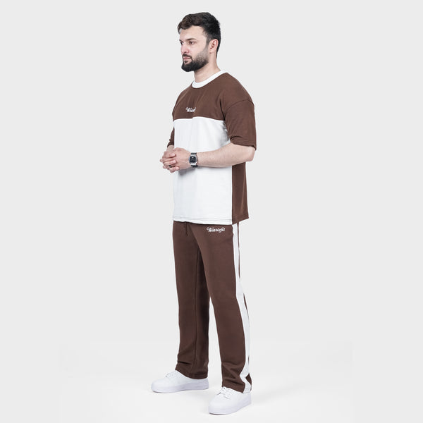 Brown and White Side Panel Tracksuit