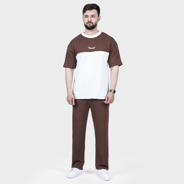 Brown and White Side Panel Tracksuit