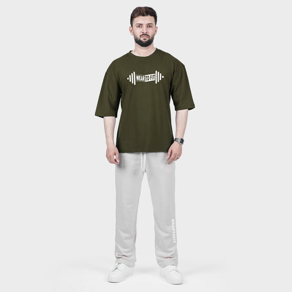 Weartofit Dumbell Olive Green and Off-White Tracksuit