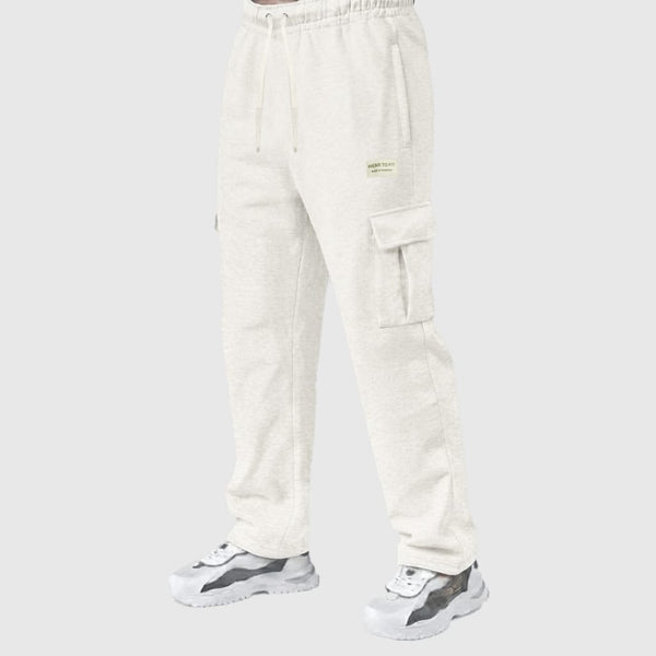 Cream White Cotton Interlock Cargo Trouser