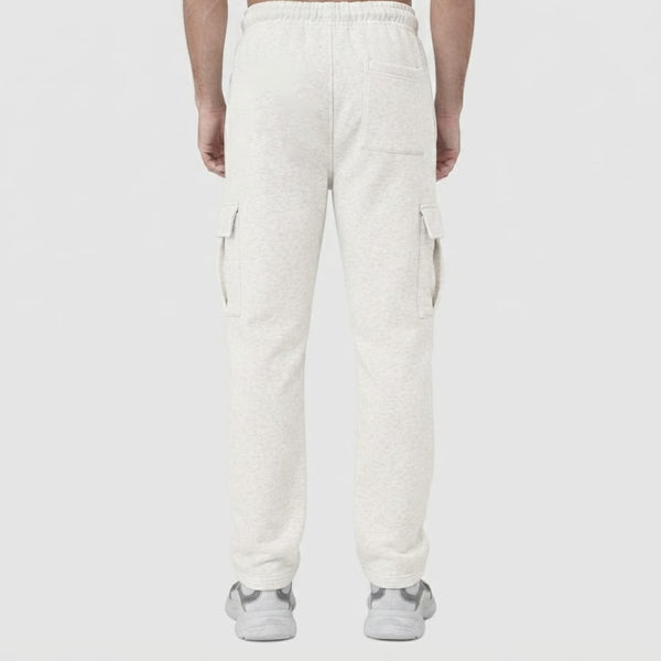 Cream White Cotton Interlock Cargo Trouser