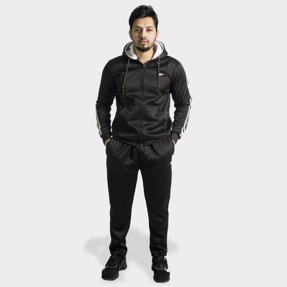 Black Tracksuit with Two White Stripes