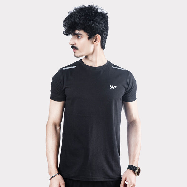 Black Cotton T-Shirt with Shoulder Reflectors