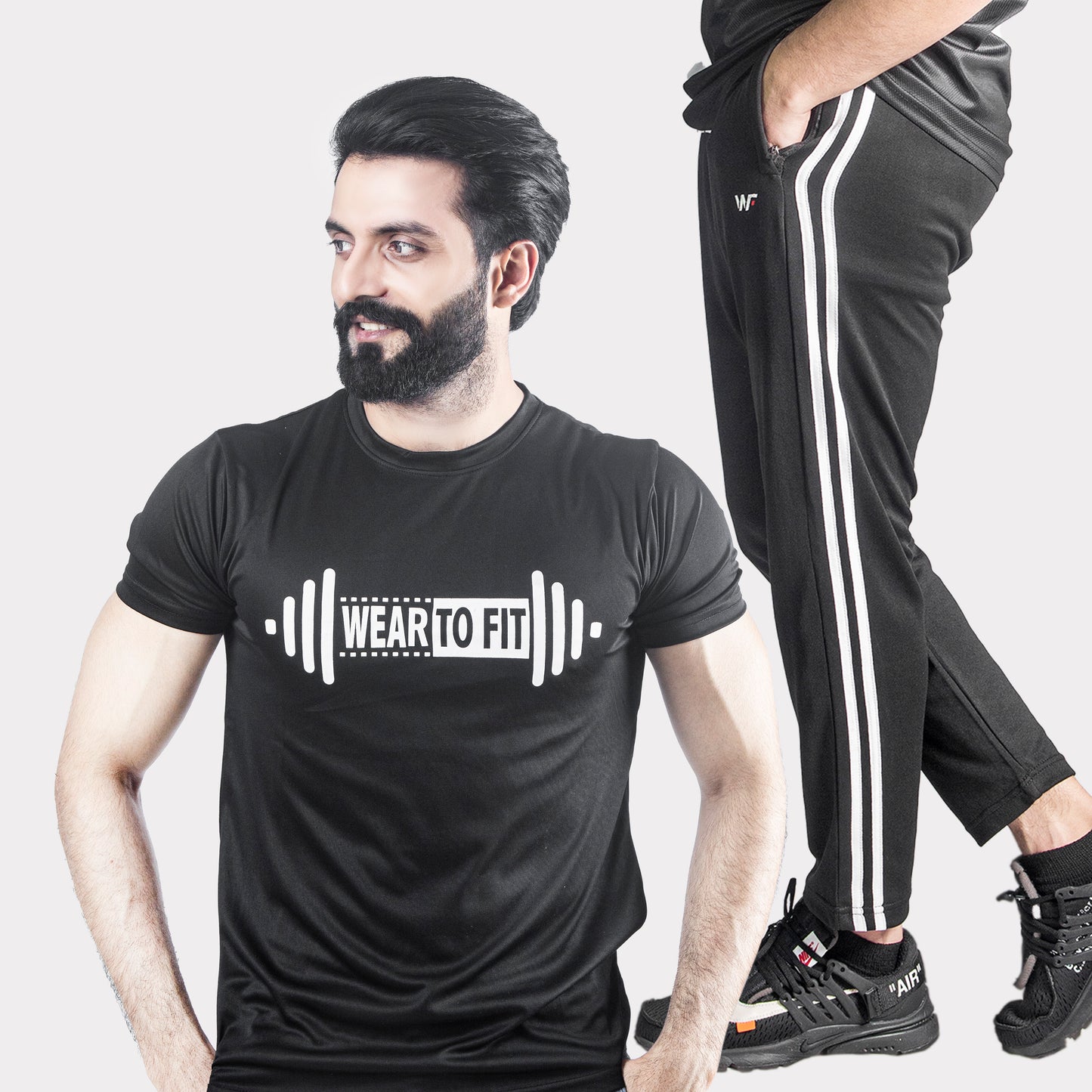 Wear To Fit Dumbbell Black & Black with Two White Strips Trouser