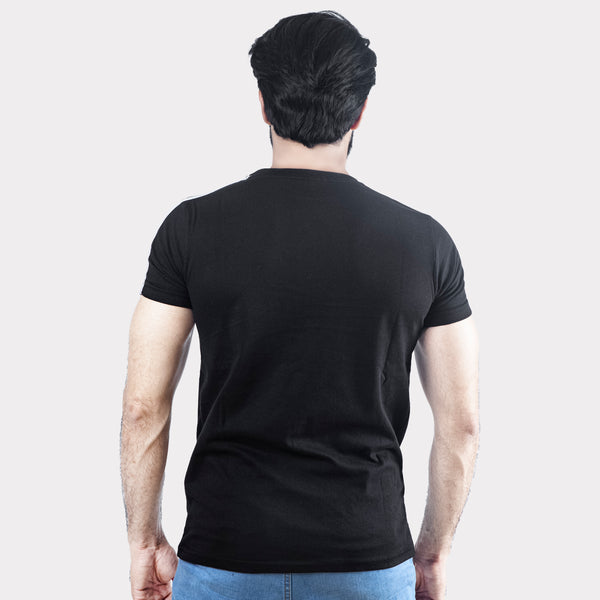 Black Cotton Tshirt With Shoulder Stripes