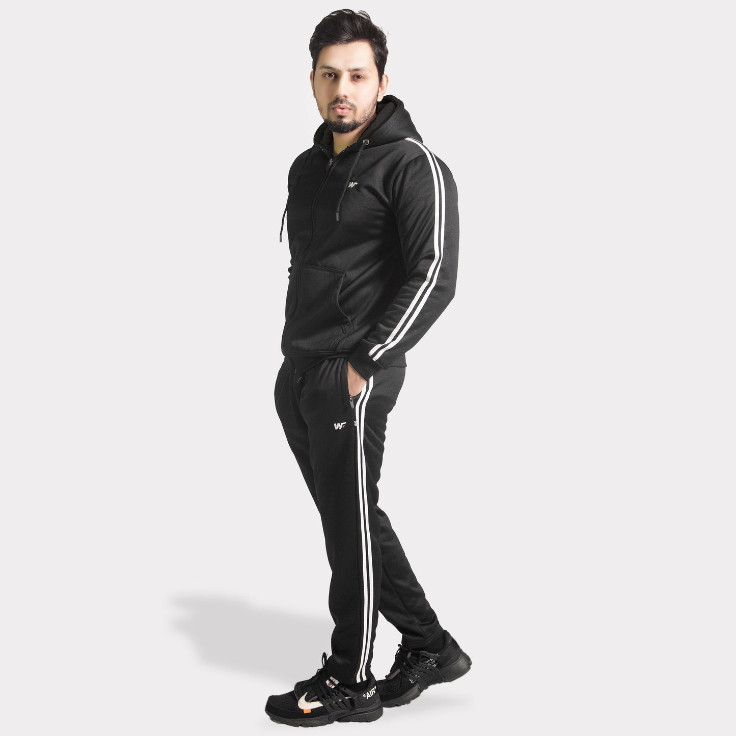 Black Tracksuit with Two White Stripes