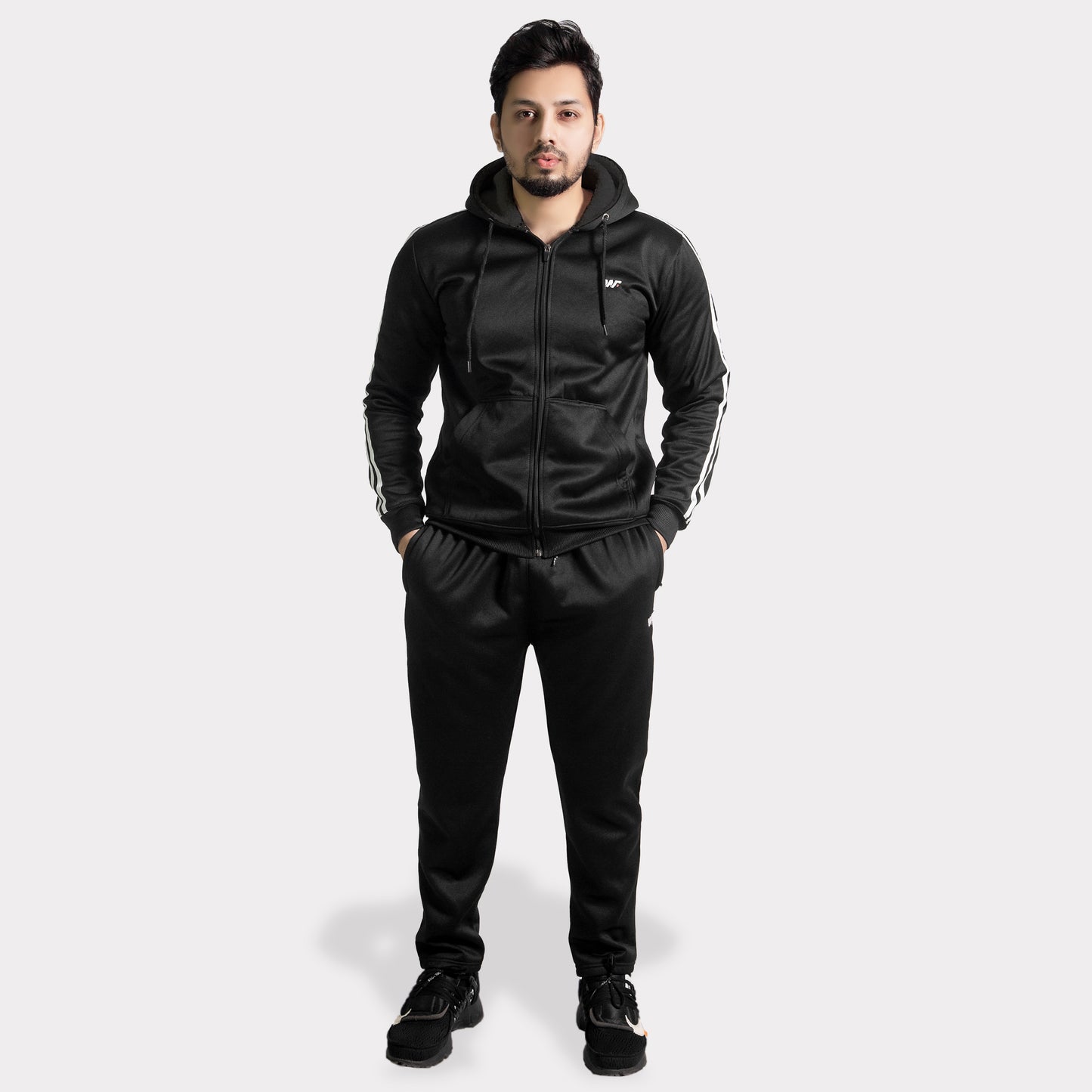 Black Tracksuit with Two White Stripes