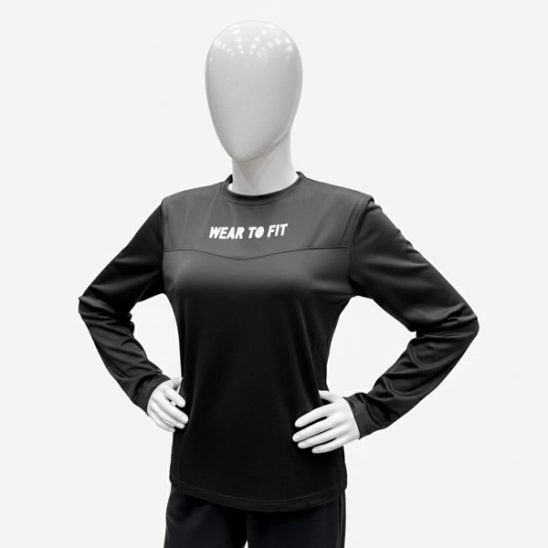 Wear To Fit Black Quick Dry Full Sleeves T-Shirt