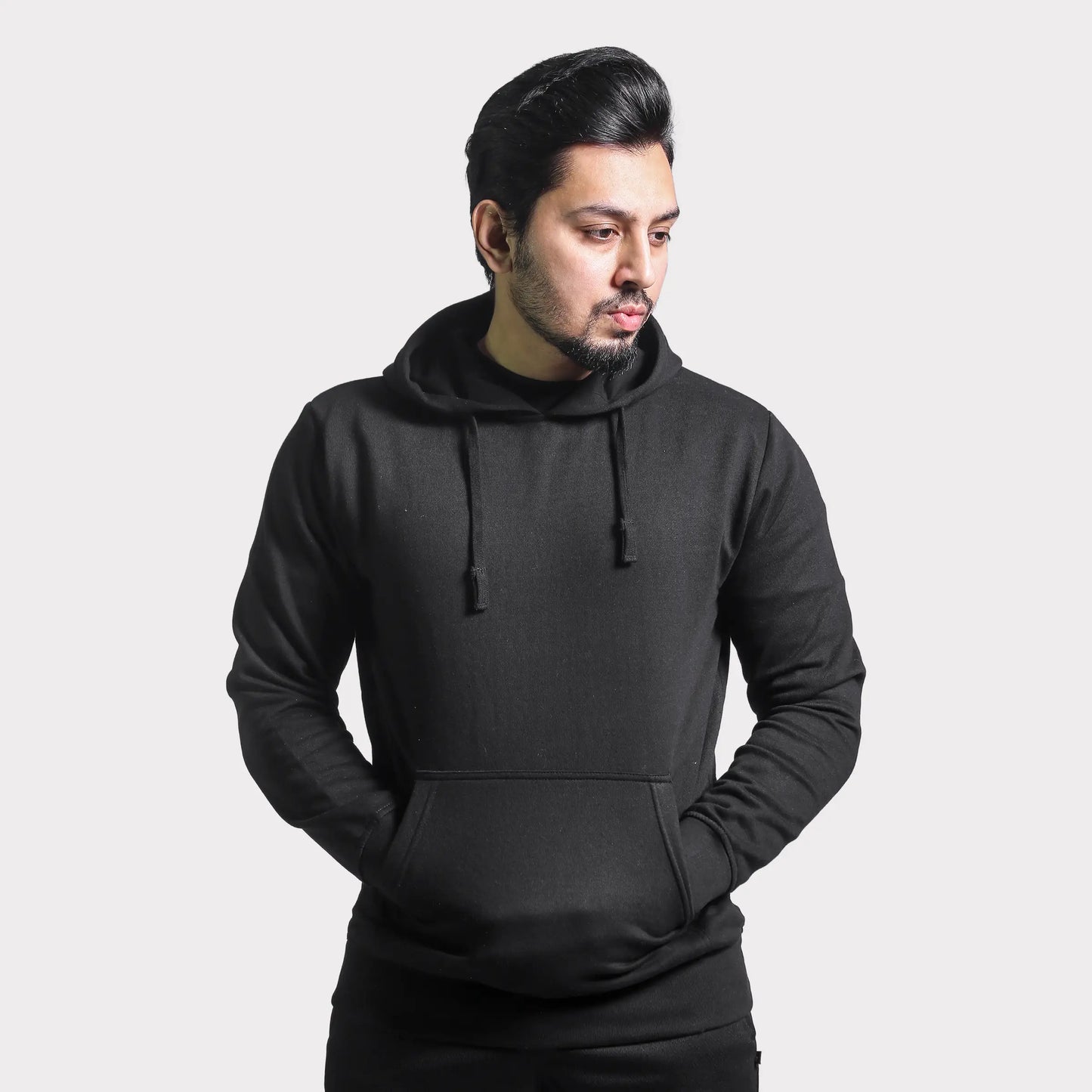 Unisex Round Neck Solid Black Hoodie – Wear To Fit